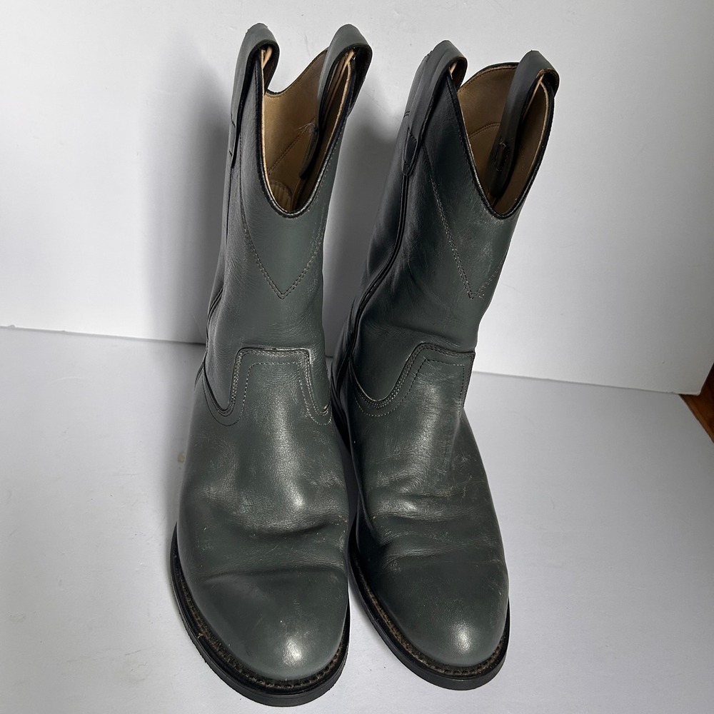 Vintage Gray Leather Western Roper Boots Mens 8.5 EE Round Toe Pull On 11 Inch